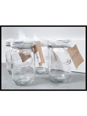 NWT Magnolia Home Clear Pint Mason Jars Silver Metal Lid Rubber Seal Set Of 4